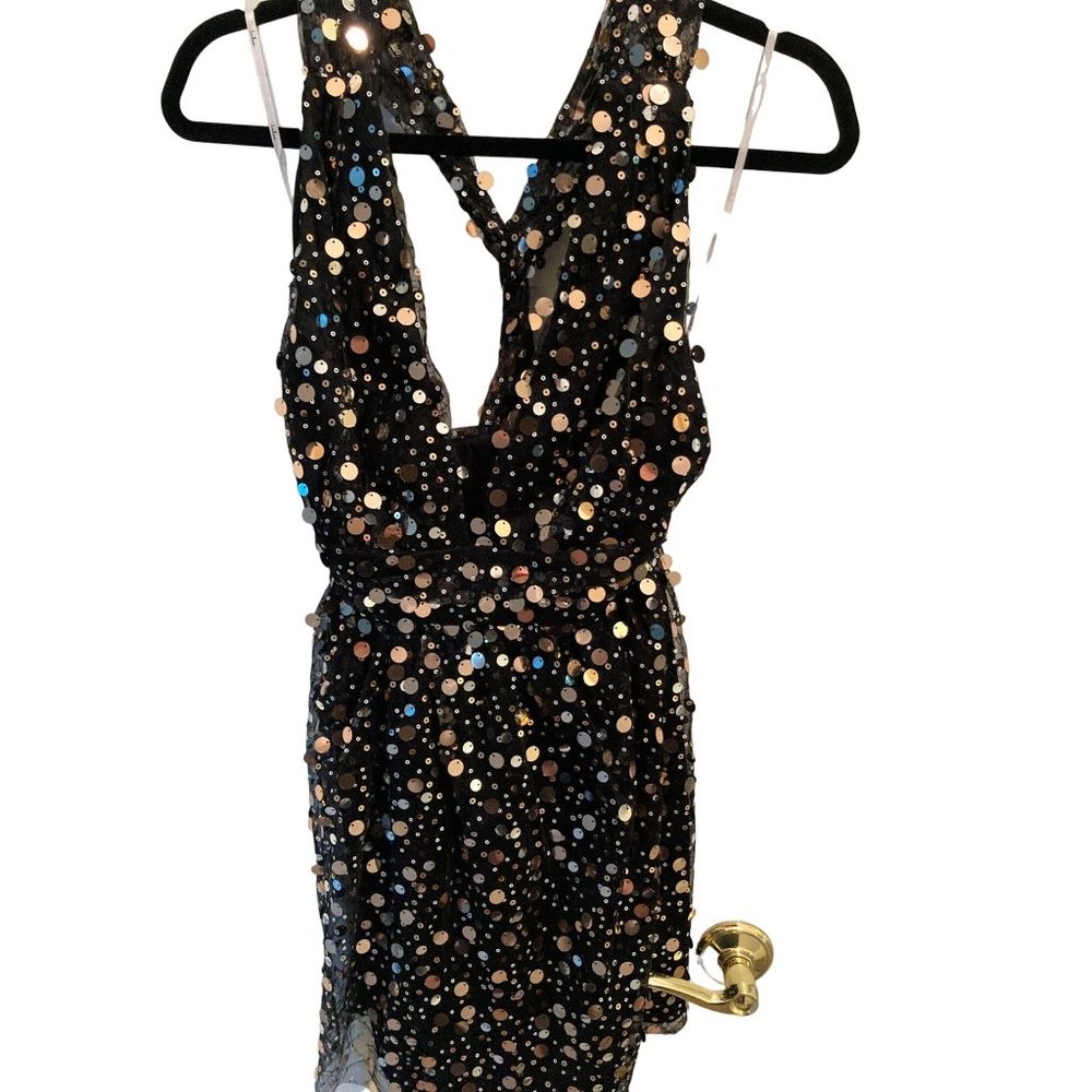 NWT Shine On You Black Sequin Mini Skater Dress XS - Picture 5 of 7